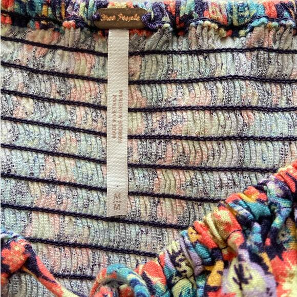 Free People Show Me Love Linen Blend Floral Romper Puff Sleeve Pockets Medium - Picture 11 of 13